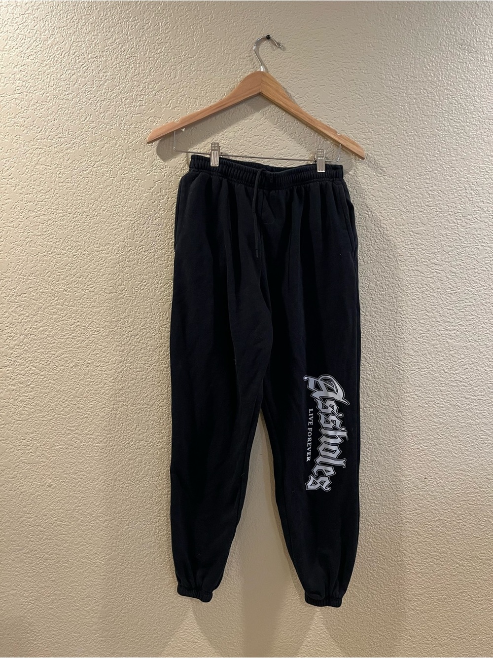 Men's Black Graphic Joggers with Side Script